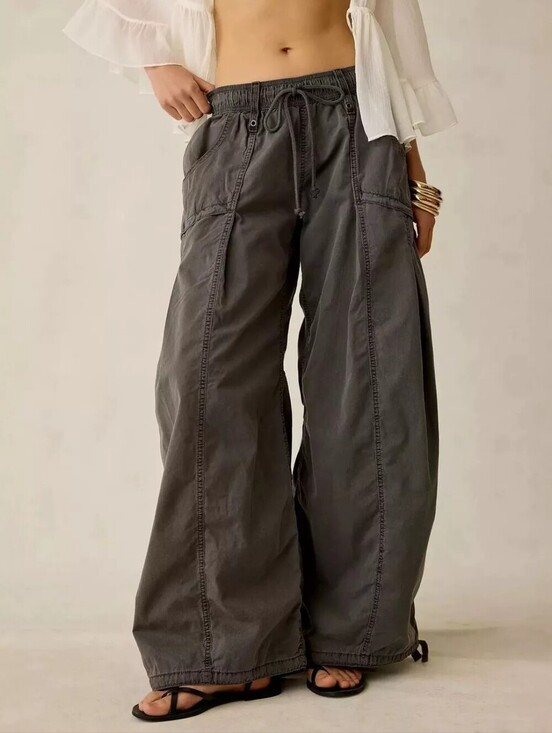 Pants - High-Waisted Cargo Wide-Leg Pants
